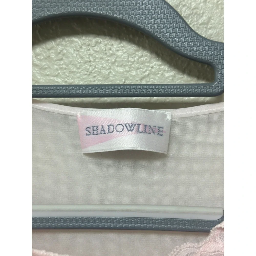 Shadowline‎ Vintage Pink Nightgown Lace Trim Mesh Yoke Floral Embroidery SS XL